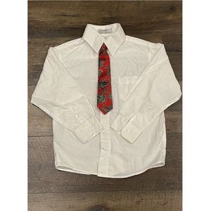 ✨Boys Reniew White Button Down Dress Shirt Top with Neck Tie